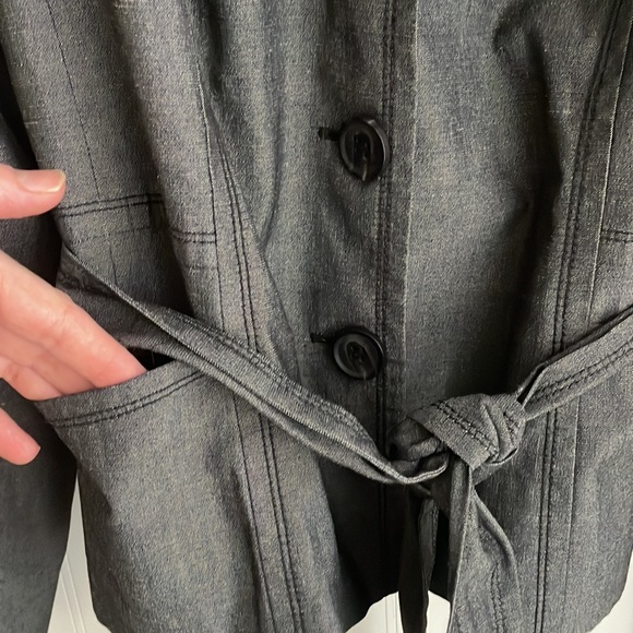 Halogen Women's Linen Blend Blazer Dark Gray Three Button Tie Belt Lined Size 16 - Picture 5 of 14